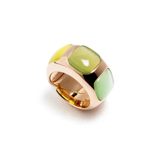 Anello a fascia Madì in Argento Rosé con Quarzi Idrotermali Verdi | 3898317