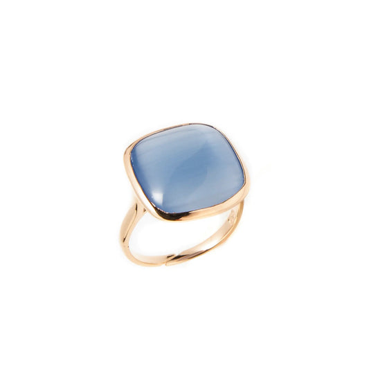 Anello Madì in Argento Rosé con Quarzo Idrotermale Cabochon Celeste | 3882815