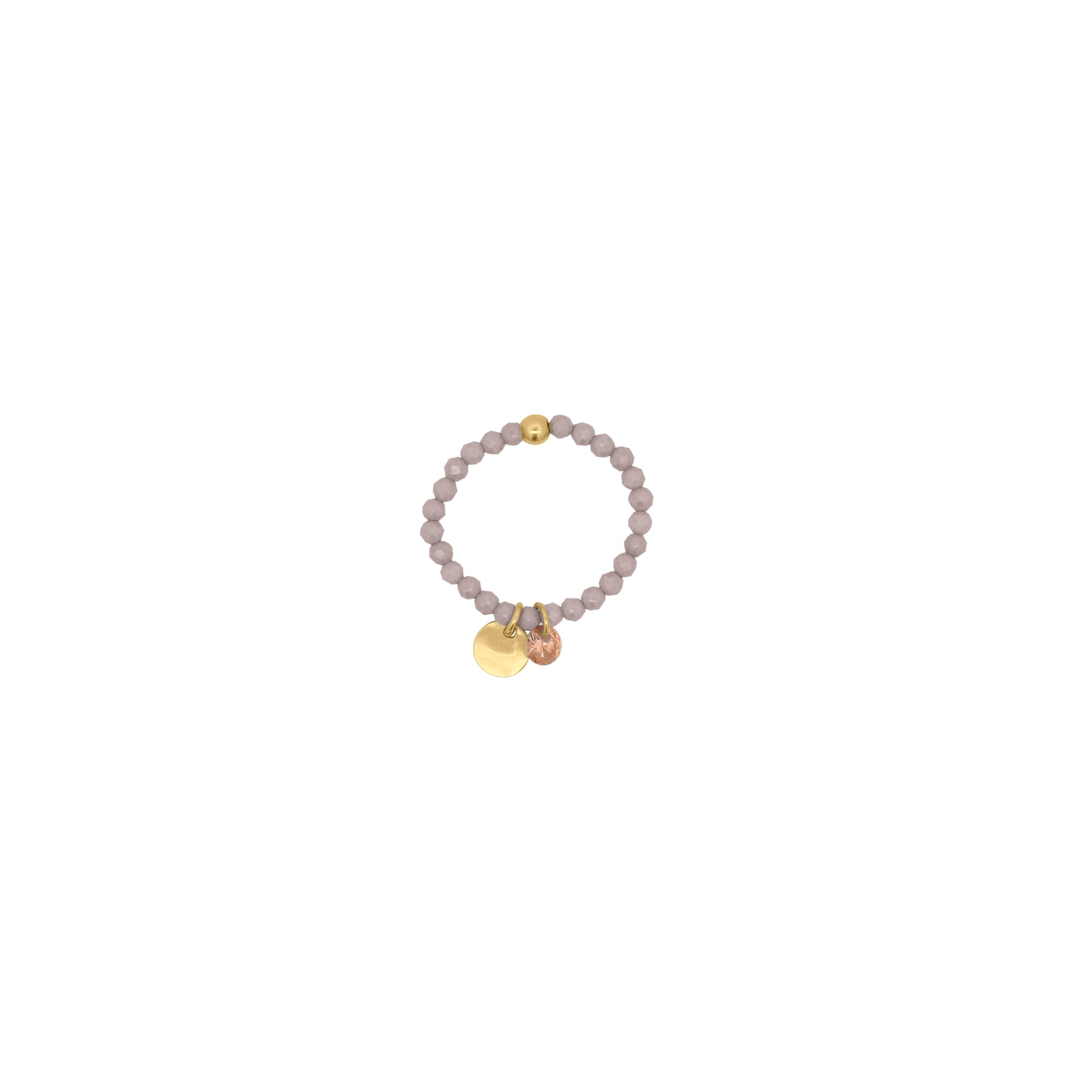 Anello elastico in argento con zirconi milky marroni, medaglietta dorata e zircone bianco pendente - GIPSY CHIC Rue des Mille