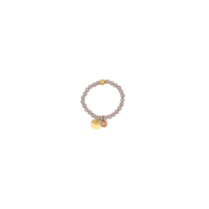 Anello elastico in argento con zirconi milky marroni, medaglietta dorata e zircone bianco pendente - GIPSY CHIC Rue des Mille