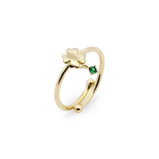 Anello sottile Quadrifoglio e Zircone Verde - ESSENCE Rue des Mille | ANZ-024 QUAD AU