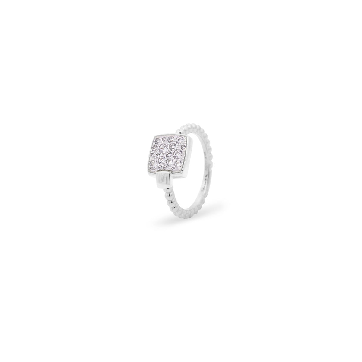 Anello quadrato placcato oro bianco e pavé bianco - STARDUST TEN Rue des Mille