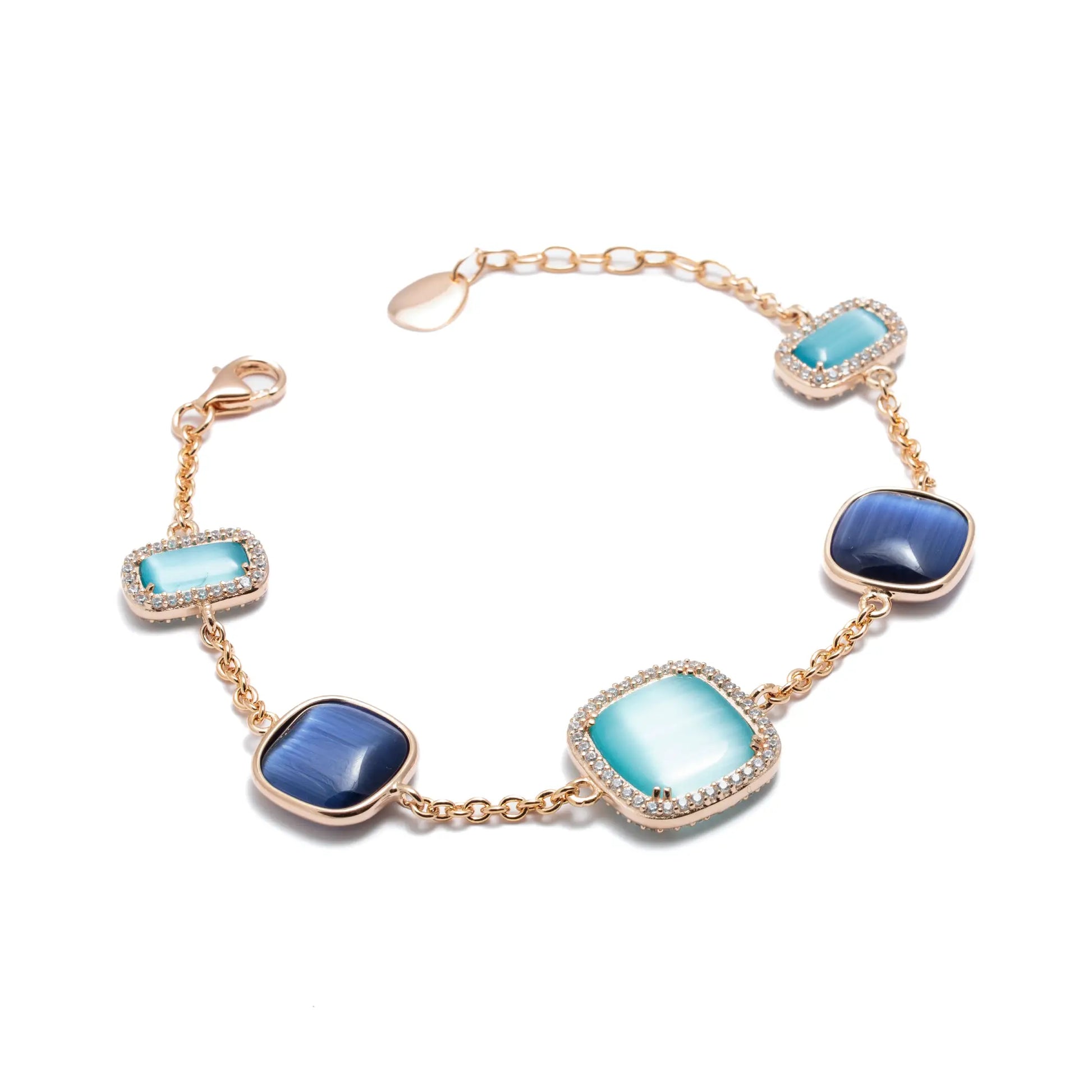 Bracciale Madì in Argento Rosé con 5 Quarzi di Sfumature Blu | 3907800