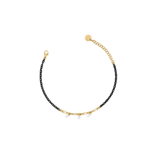 Bracciale in argento 925 con catena verniciata nera e tre zirconi bianchi pendenti - GIPSY CHIC Rue des Mille