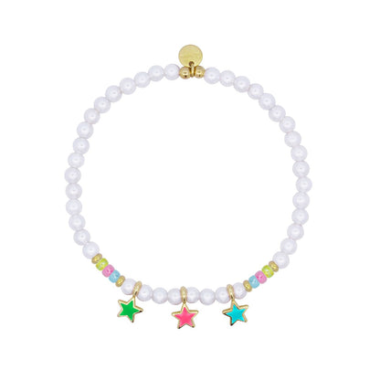 Bracciale con Perle e Tre Stelle Smaltate - ColorFUN Rue des Mille | BR-023 3STE PE AU