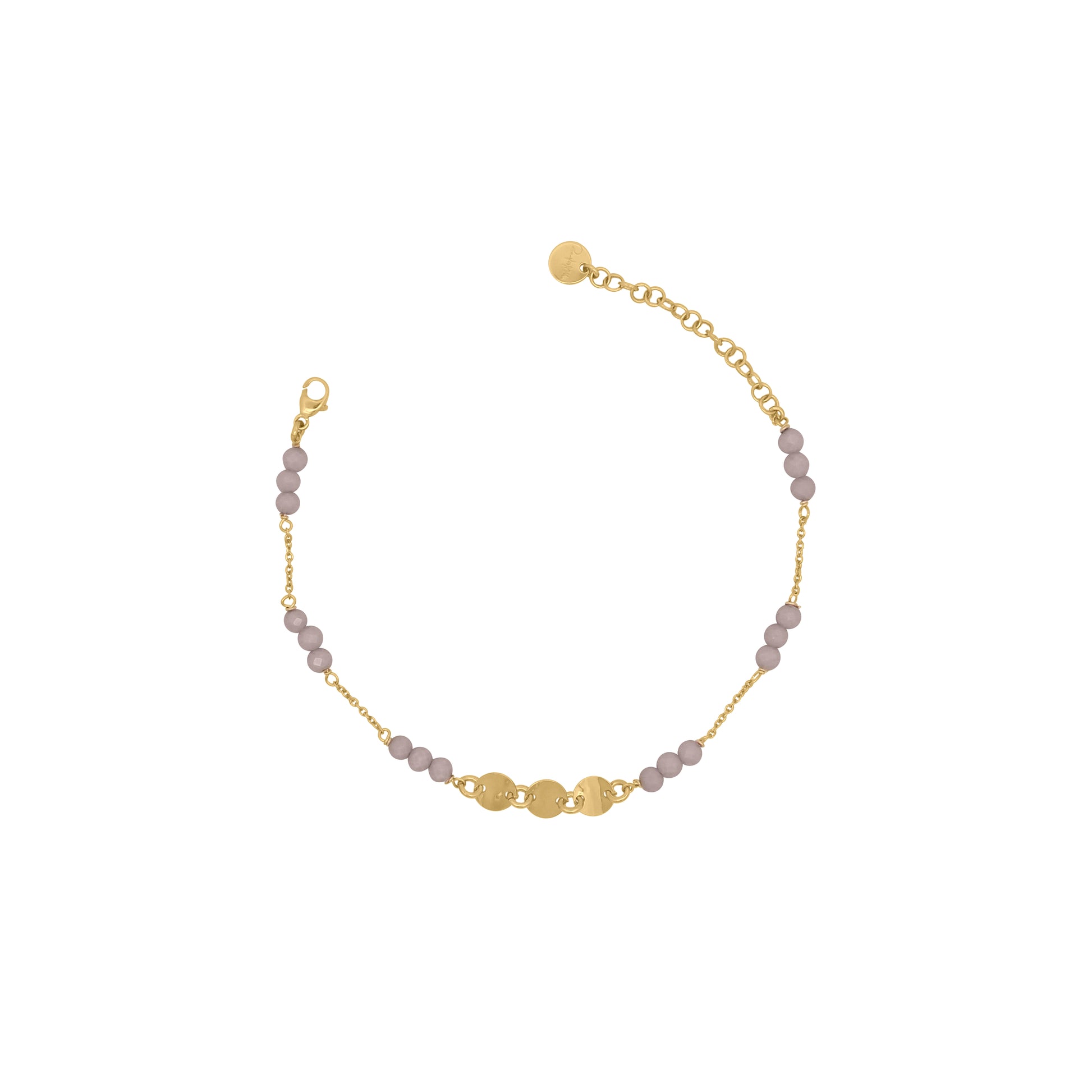 Bracciale dorato con catena intervallata da zirconi milky marroni e tre medagliette centrali - GIPSY CHIC Rue des Mille