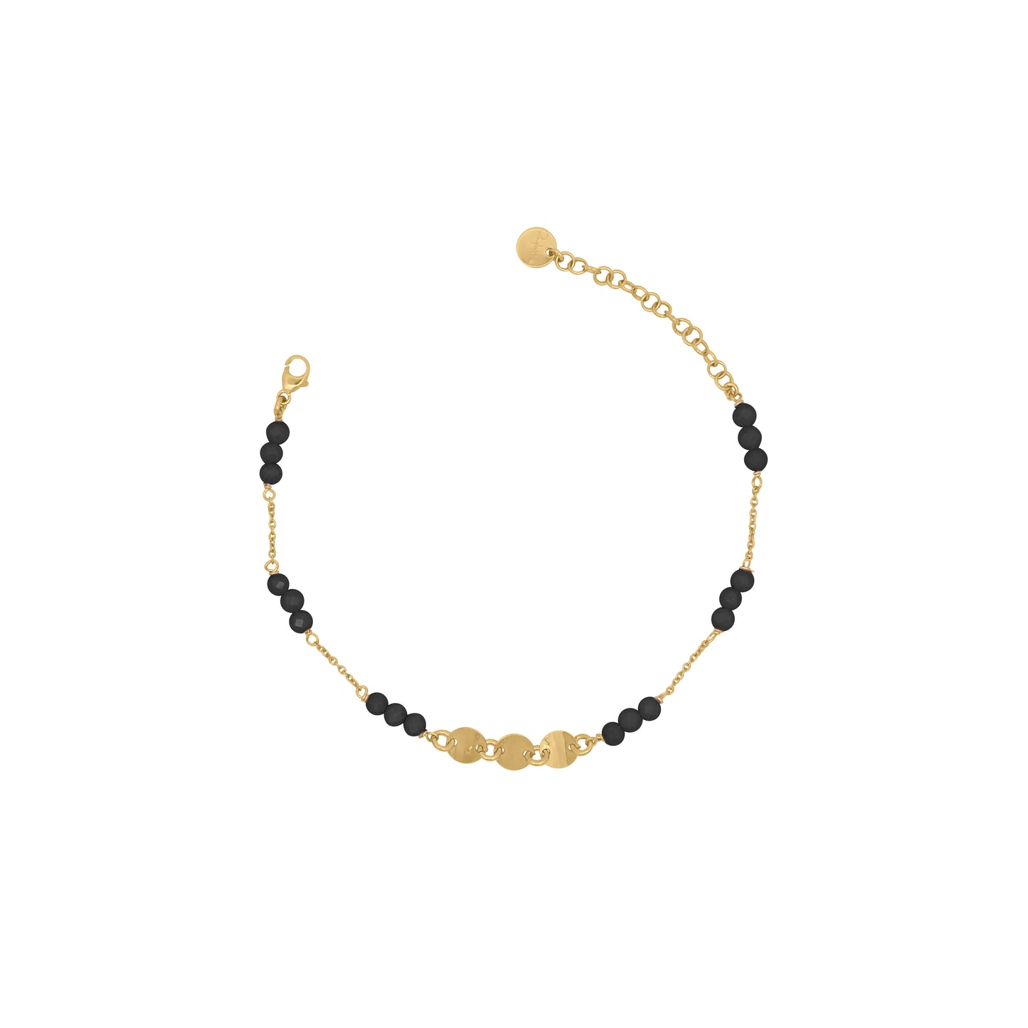 Bracciale dorato con catena intervallata da zirconi milky neri e tre medagliette centrali - GIPSY CHIC Rue des Mille