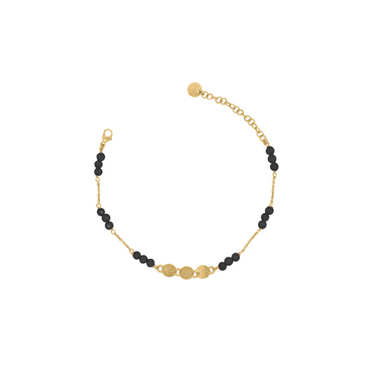 Bracciale dorato con catena intervallata da zirconi milky neri e tre medagliette centrali - GIPSY CHIC Rue des Mille