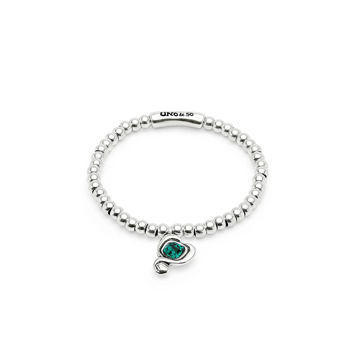 Bracciale elastico con Cuore e Cristallo verde | UNOde50 | PUL2514VRDMTL