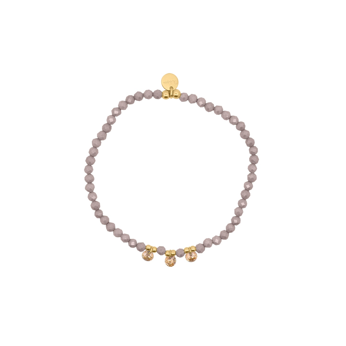Bracciale elastico con zirconi milky marroni e tre zirconi nudi marroni pendenti al centro - GIPSY CHIC Rue des Mille