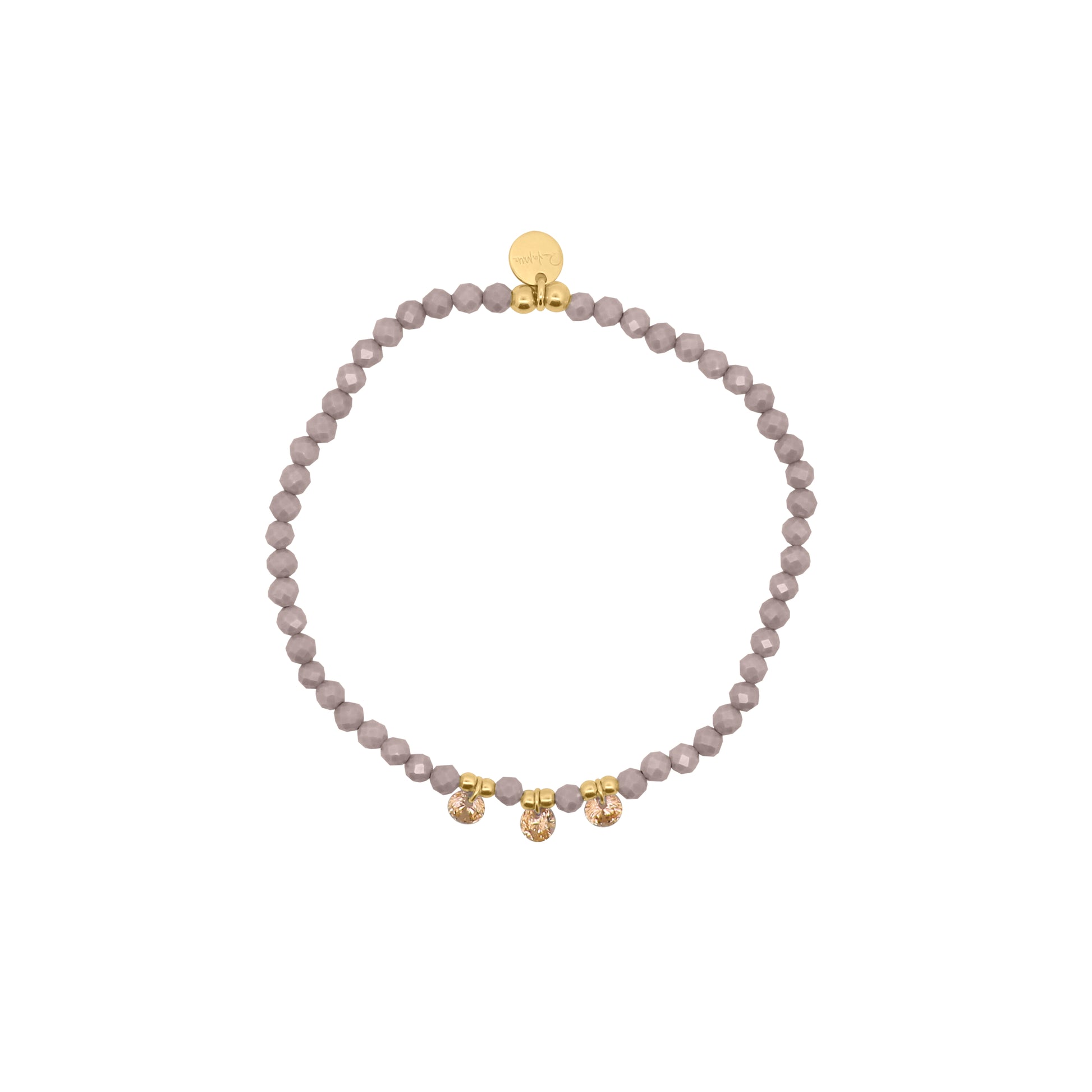 Bracciale elastico con zirconi milky marroni e tre zirconi nudi marroni pendenti al centro - GIPSY CHIC Rue des Mille