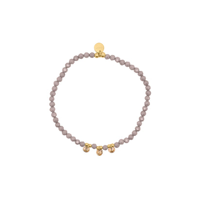 Bracciale elastico con zirconi milky marroni e tre zirconi nudi marroni pendenti al centro - GIPSY CHIC Rue des Mille