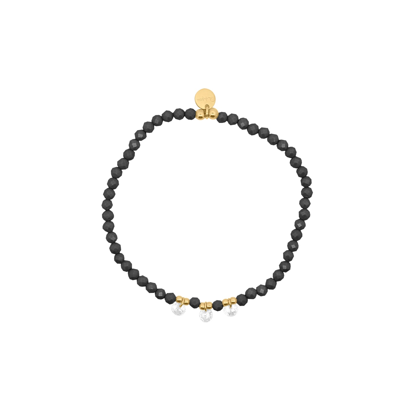 Bracciale elastico con zirconi milky neri e tre zirconi nudi bianchi pendenti al centro - GIPSY CHIC Rue des Mille