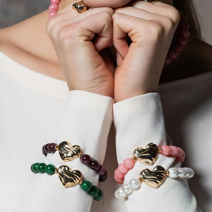 Bracciale Giade Rosa con Cuore - BOLD HEART
