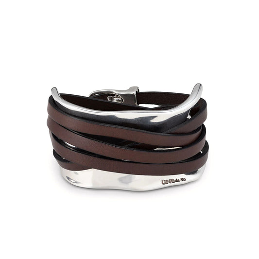 Bracciale rigido argento con strisce in cuoio | UNOde50 | PUL0227MAR