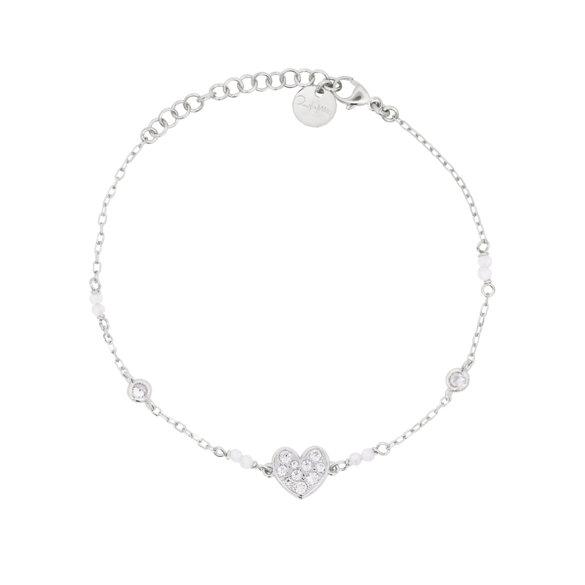 Bracciale placcato oro bianco con cuore pavé bianco - STARDUST TEN Rue des Mille