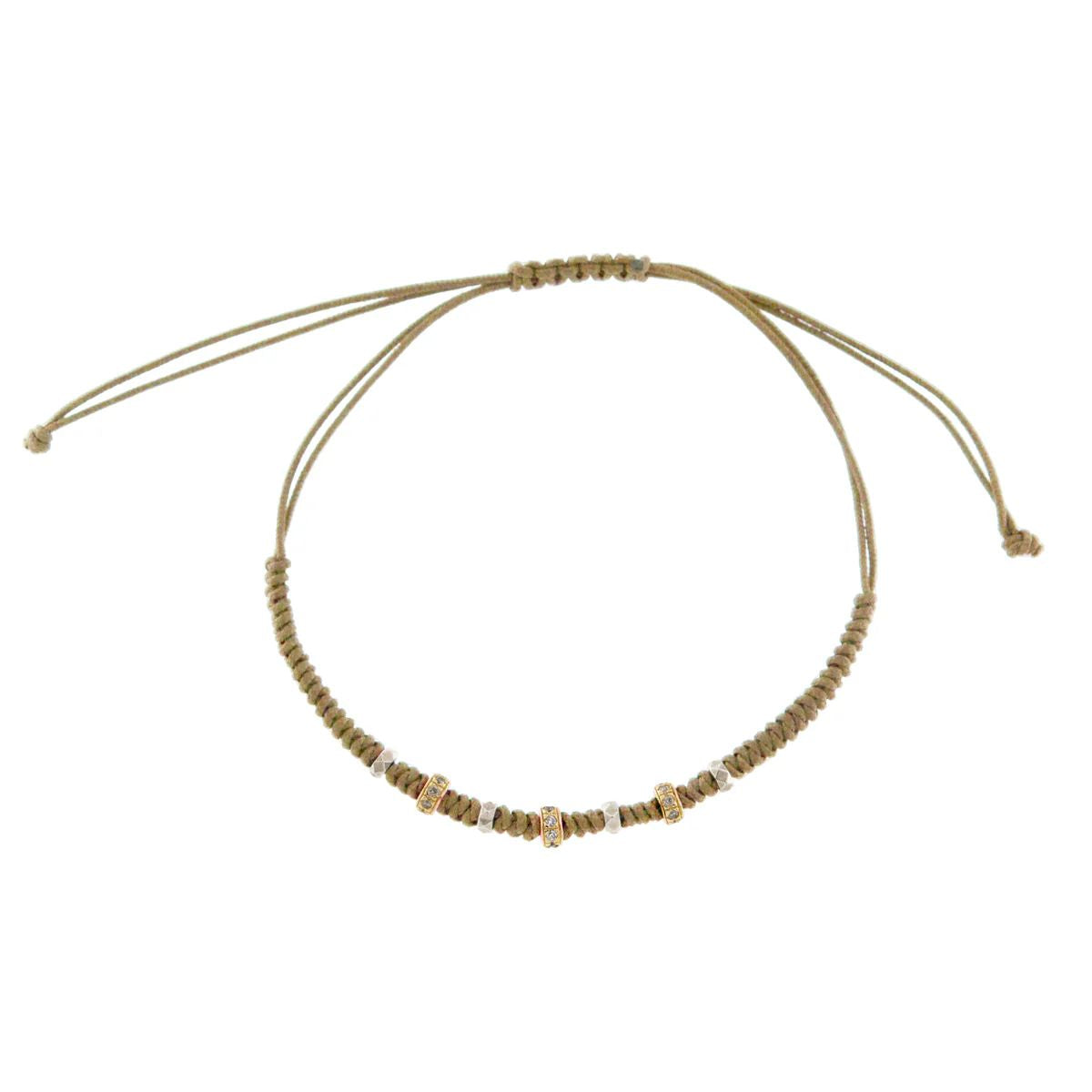Bracciale intreccio tondo beige Borchie e Zirconi - TANGLE Rue des Mille | BR-U02 M2 TS