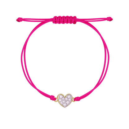 Bracciale tessuto rosa e cuore pavé - STARDUST TEN Rue des Mille