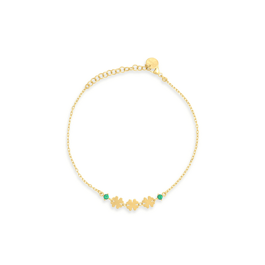Bracciale a catena con tre quadrifogli e zirconi verdi punto luce - ESSENCE Rue des Mille