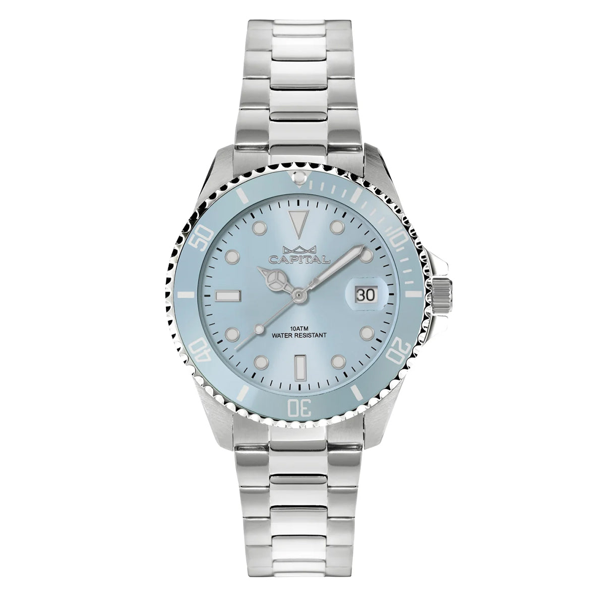 Orologio al Quarzo, Cassa in Acciaio da 36mm, Quadrante Celeste e Cinturino in Acciaio