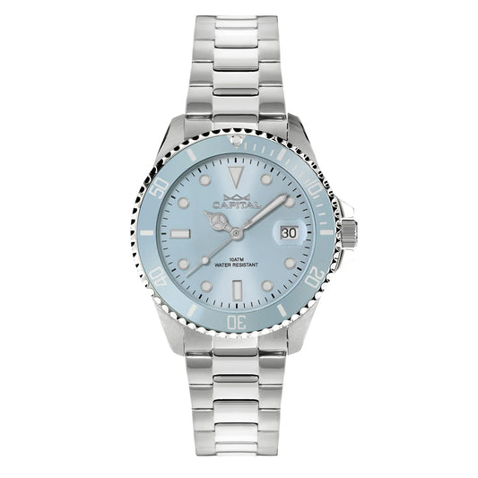 Orologio al Quarzo, Cassa in Acciaio da 36mm, Quadrante Celeste e Cinturino in Acciaio
