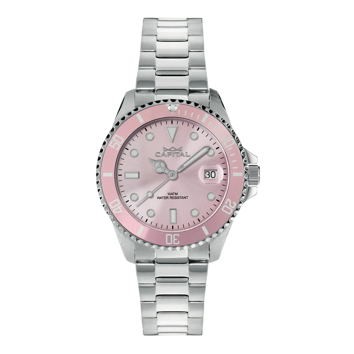 Orologio al Quarzo, Cassa in Acciaio da 36mm, Quadrante Rosa e Cinturino in Acciaio