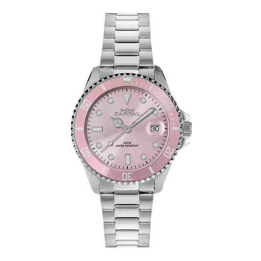 Orologio al Quarzo, Cassa in Acciaio da 36mm, Quadrante Rosa e Cinturino in Acciaio