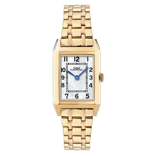 CAPITAL: Orologio rettangolare Acciaio Giallo e Madreperla