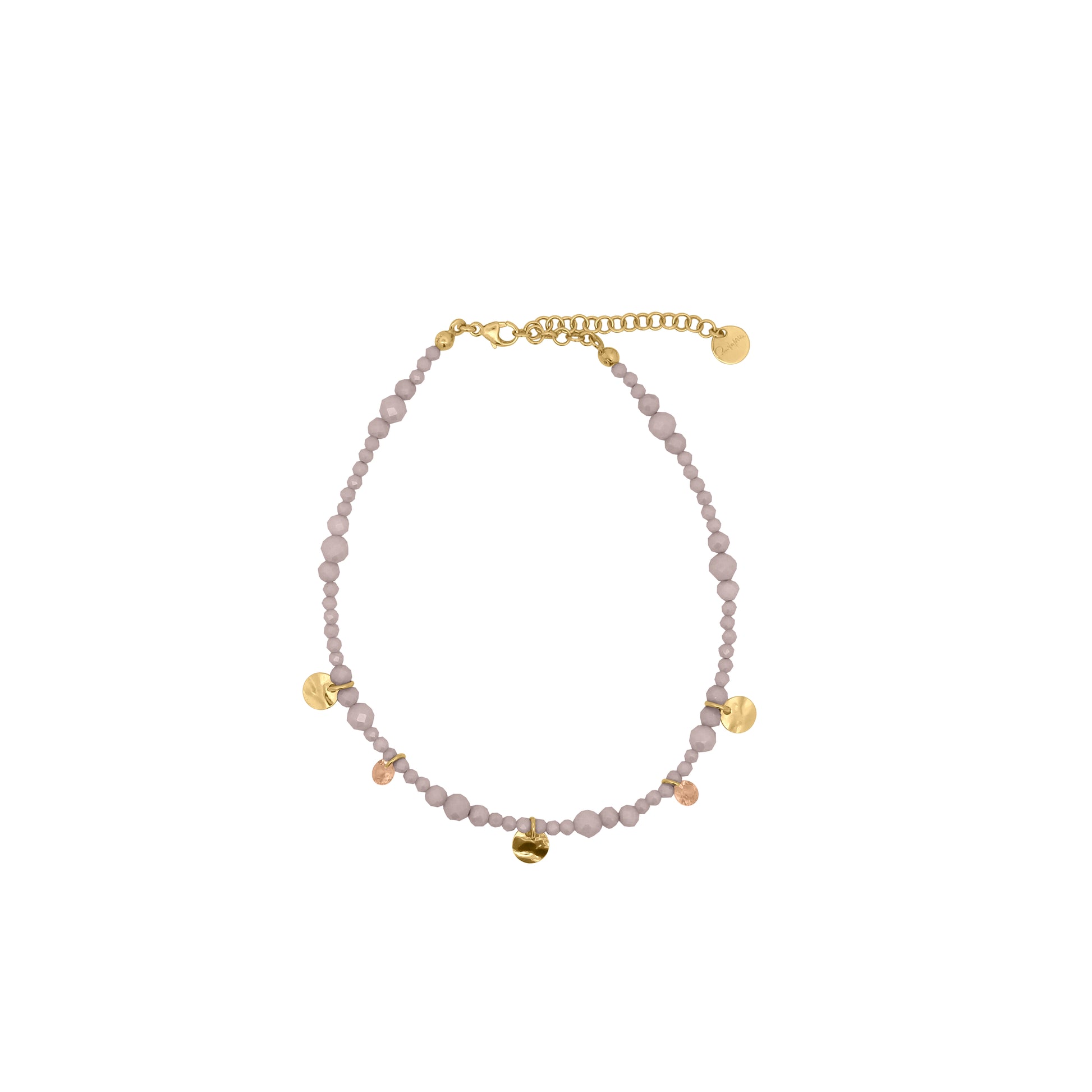 Cavigliera in argento 925 con zirconi milky marroni e medagliette dorate pendenti - GIPSY CHIC Rue des Mille