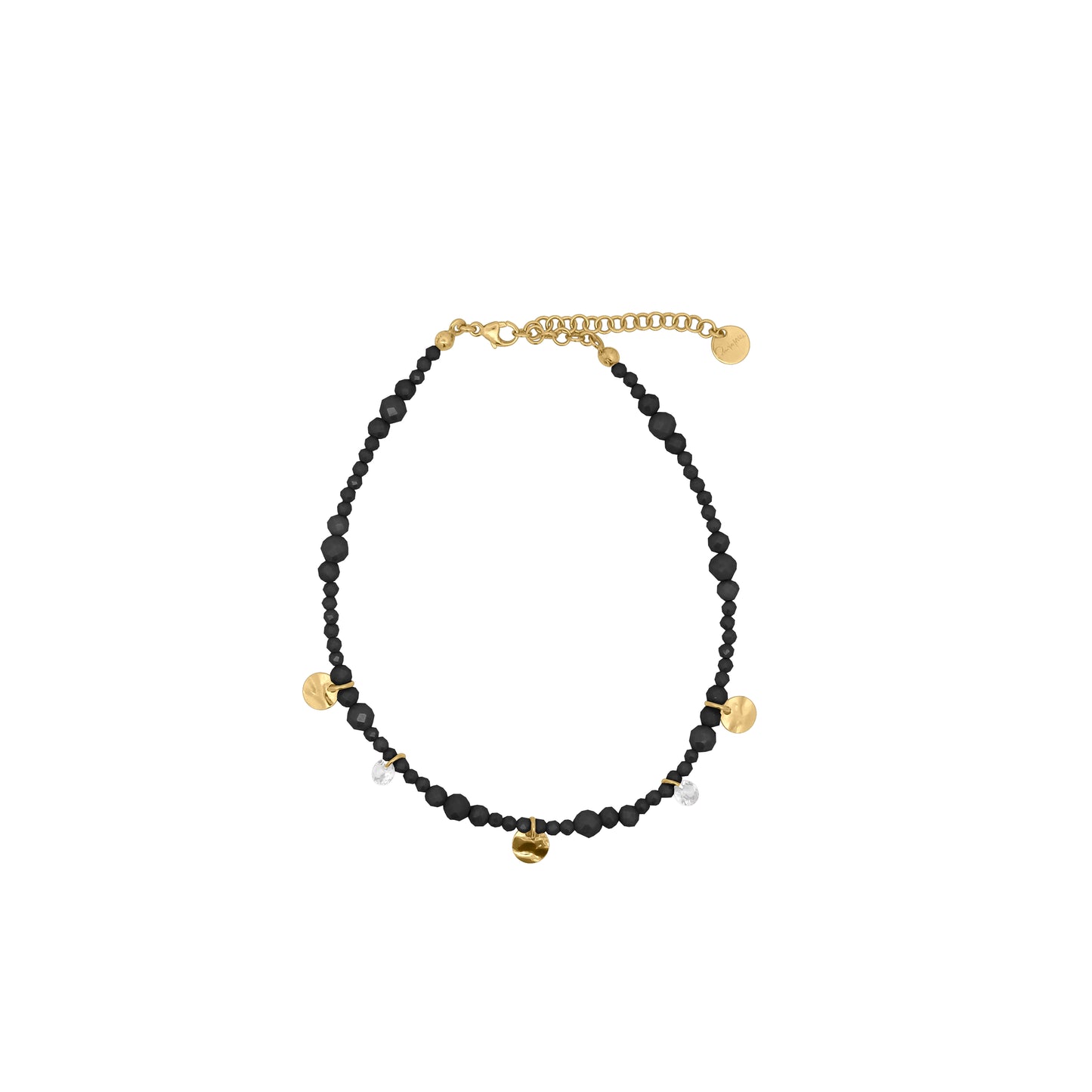 Cavigliera in argento 925 con zirconi milky neri e medagliette dorate pendenti - GIPSY CHIC Rue des Mille