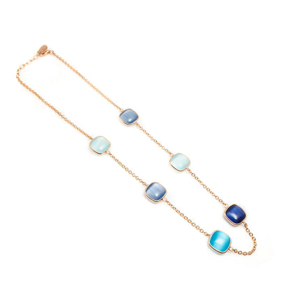 Collana lunga Madì in Argento Rosé con Quarzi Idrotermali Blu | 3883100