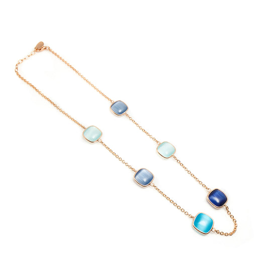 Collana lunga Madì in Argento Rosé con Quarzi Idrotermali Blu | 3883100