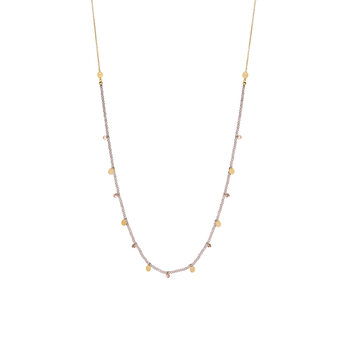 Collana lunga 90 cm in argento con pepite di zirconi milky marroni, zirconi nudi marroni pendenti e medagliette dorate - GIPSY CHIC Rue des Mille