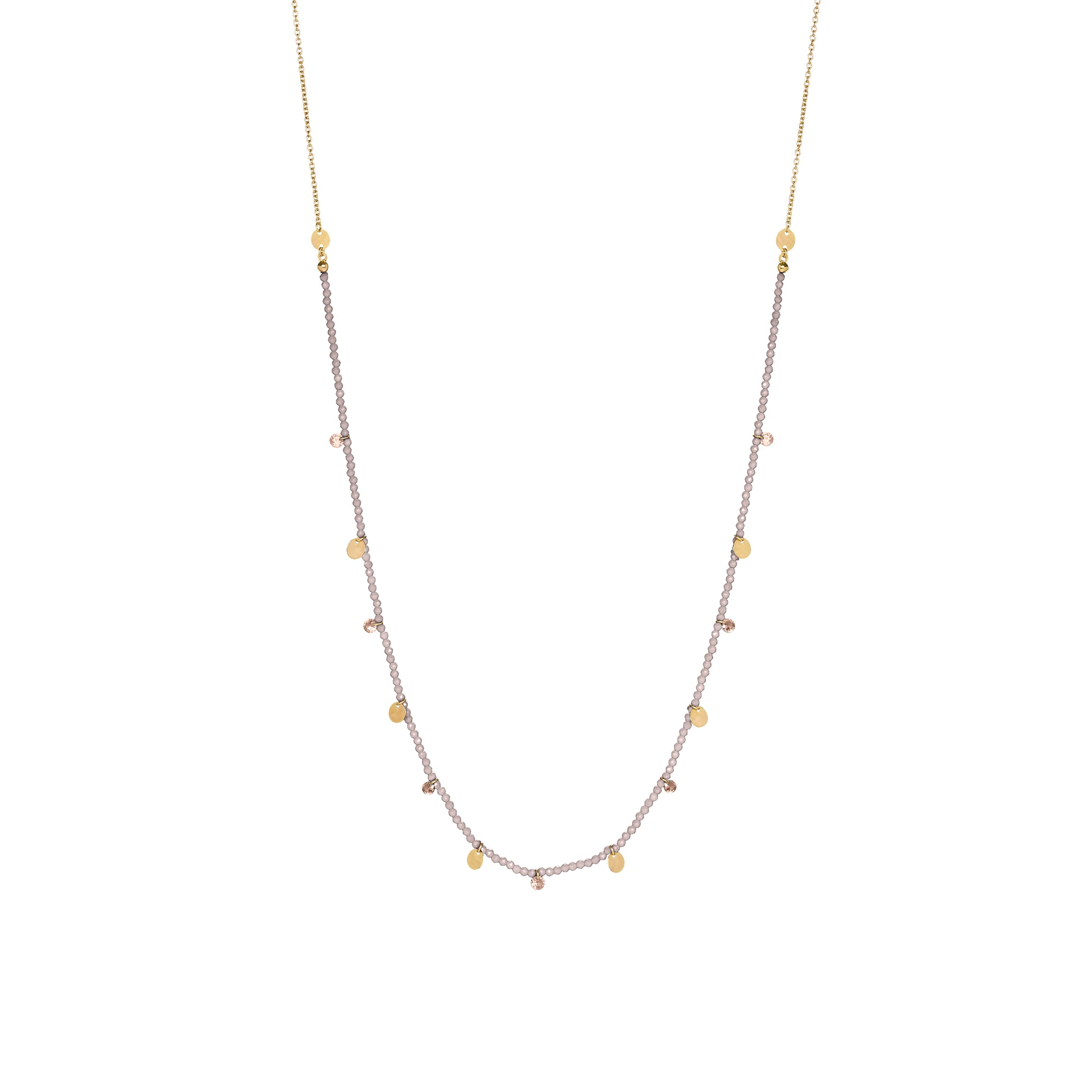 Collana lunga 90 cm in argento con pepite di zirconi milky marroni, zirconi nudi marroni pendenti e medagliette dorate - GIPSY CHIC Rue des Mille