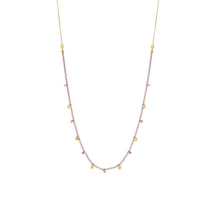 Collana lunga 90 cm in argento con pepite di zirconi milky marroni, zirconi nudi marroni pendenti e medagliette dorate - GIPSY CHIC Rue des Mille
