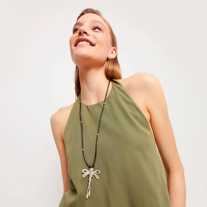 Collana lunga Cuoio e Libellula