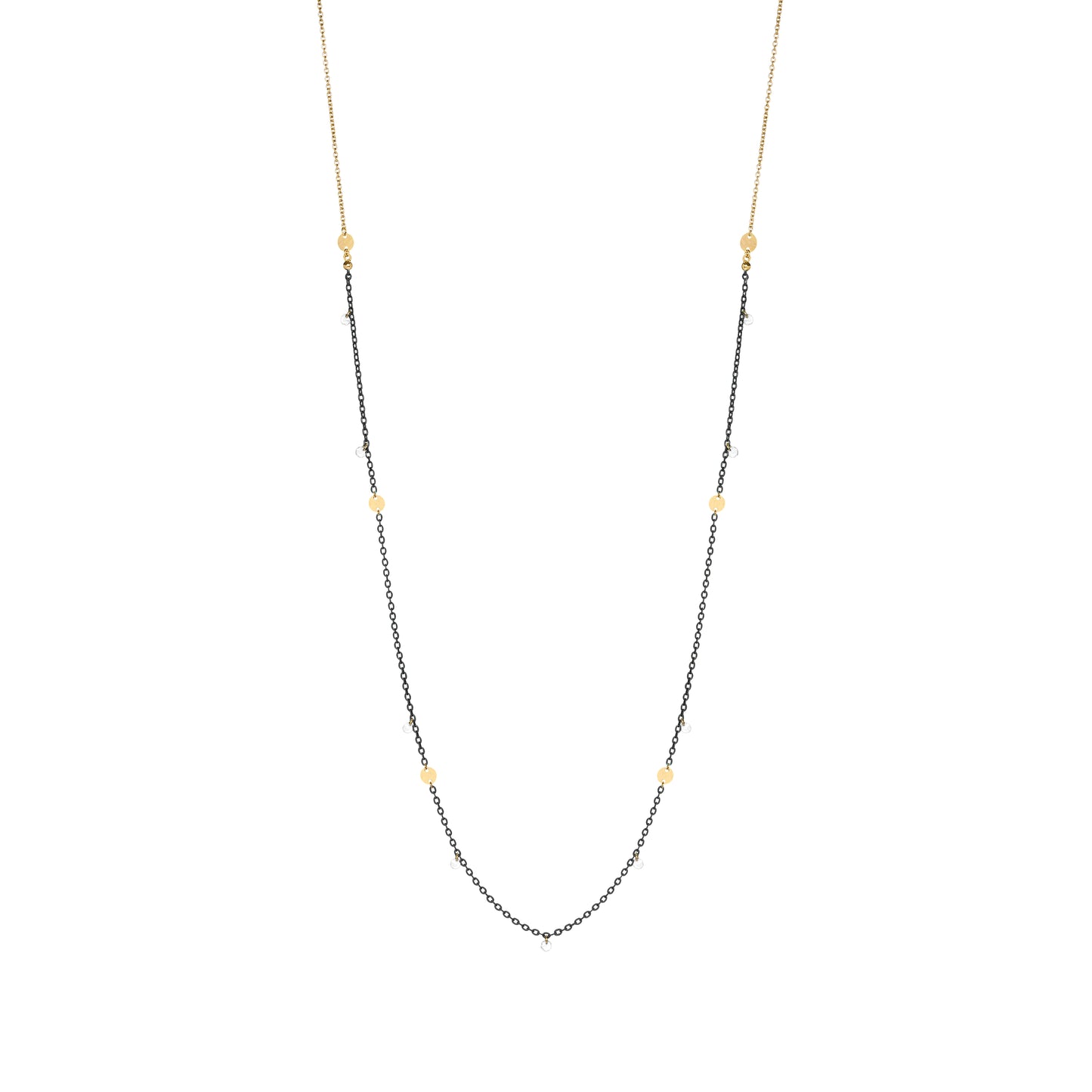 Collana lunga 95 cm, con catena verniciata in nero, zirconi bianchi e medagliette pendenti - GIPSY CHIC Rue des Mille