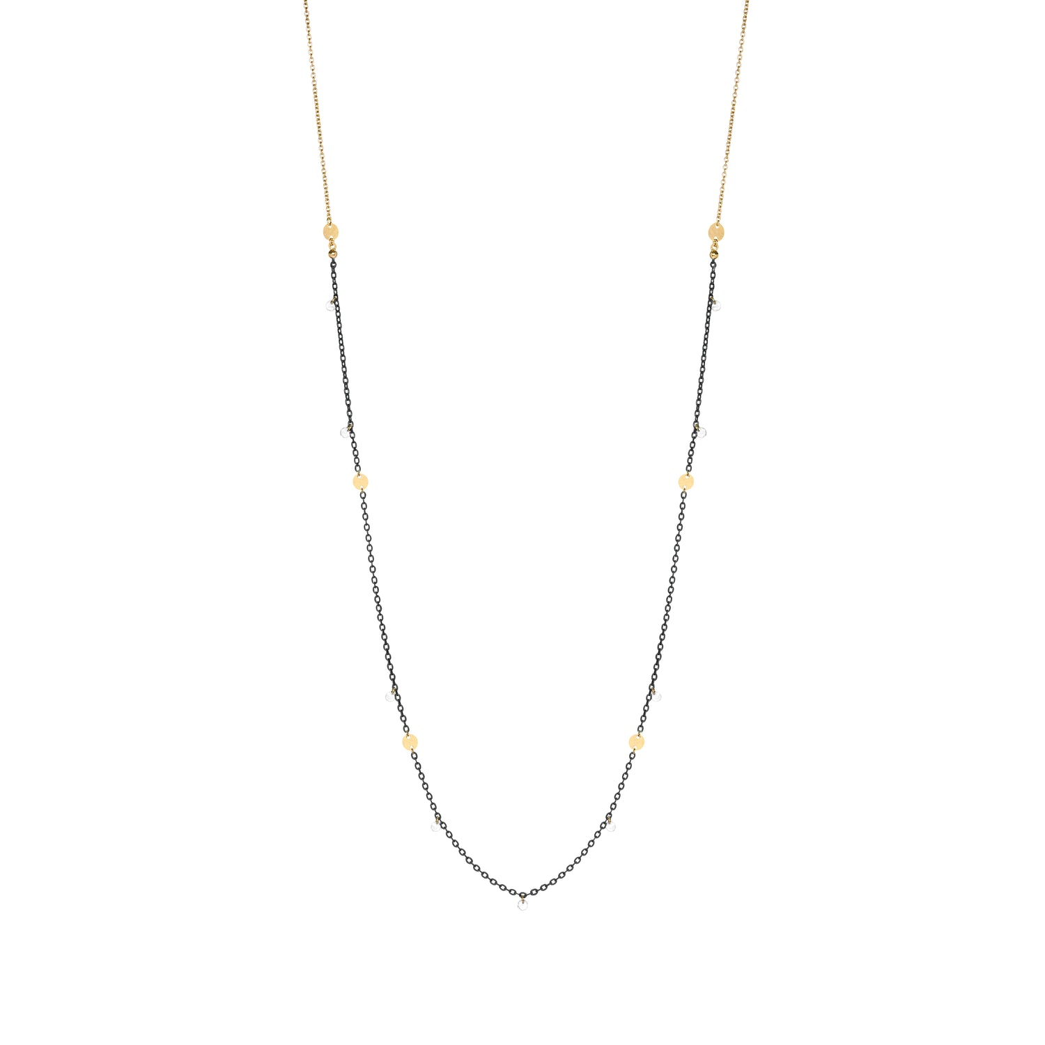 Collana lunga 95 cm, con catena verniciata in nero, zirconi bianchi e medagliette pendenti - GIPSY CHIC Rue des Mille