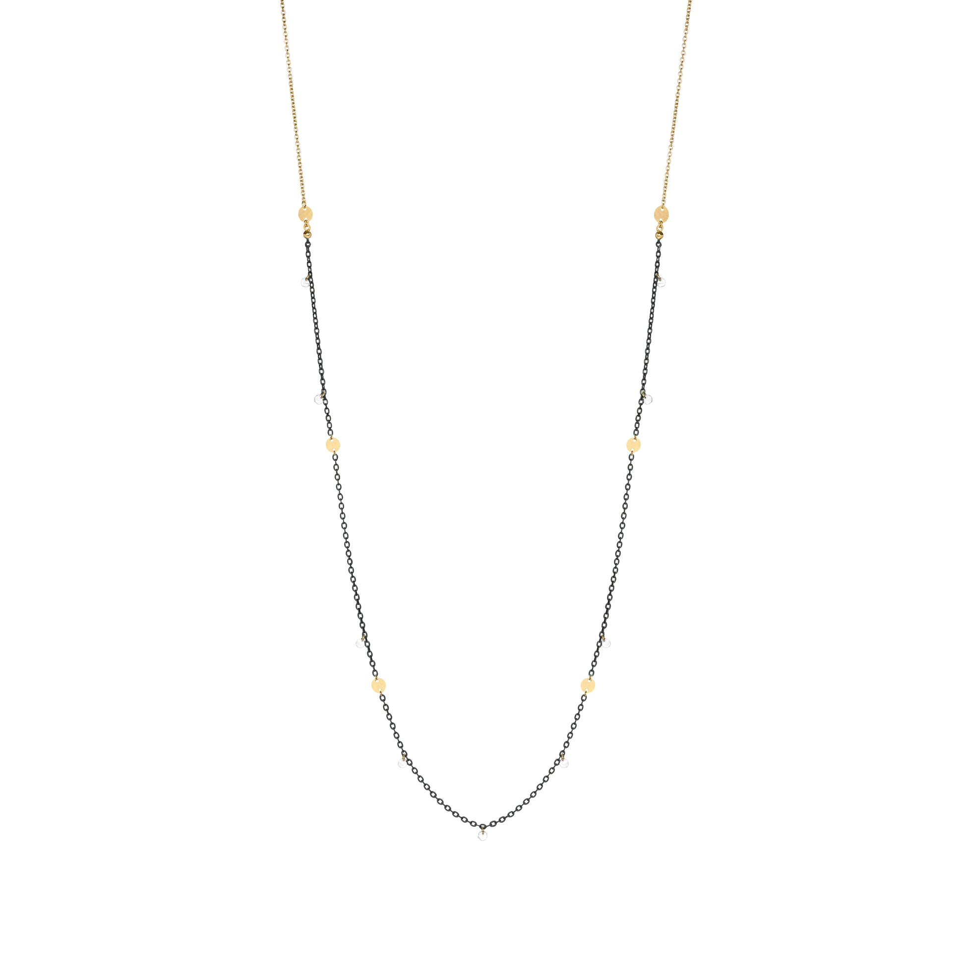 Collana lunga 95 cm, con catena verniciata in nero, zirconi bianchi e medagliette pendenti - GIPSY CHIC Rue des Mille