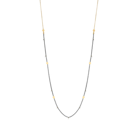 Collana lunga 95 cm, con catena verniciata in nero, zirconi bianchi e medagliette pendenti - GIPSY CHIC Rue des Mille