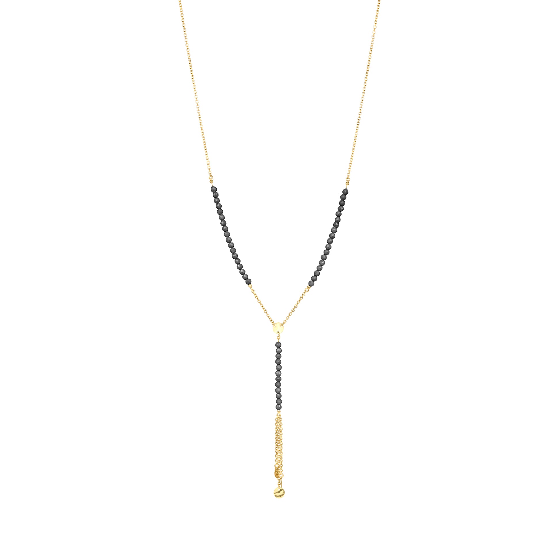 Collana a rosario con catena in argento dorato e pepite di zirconi milky neri - GIPSY CHIC Rue des Mille