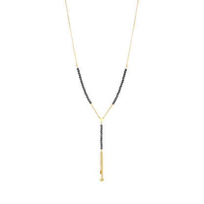 Collana a rosario con catena in argento dorato e pepite di zirconi milky neri - GIPSY CHIC Rue des Mille