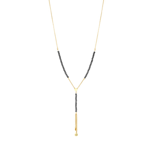 Collana a rosario con catena in argento dorato e pepite di zirconi milky neri - GIPSY CHIC Rue des Mille