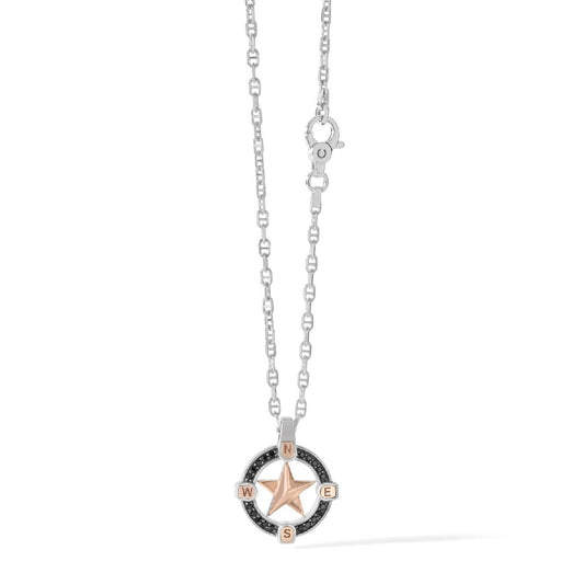 COMETE | Girocollo in argento con Rosa dei Venti dorata e Zirconi neri | UGL657