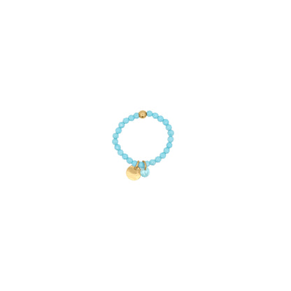 Anello elastico in argento con zirconi milky turchese, medaglietta dorata e zircone bianco pendente - GIPSY CHIC Rue des Mille
