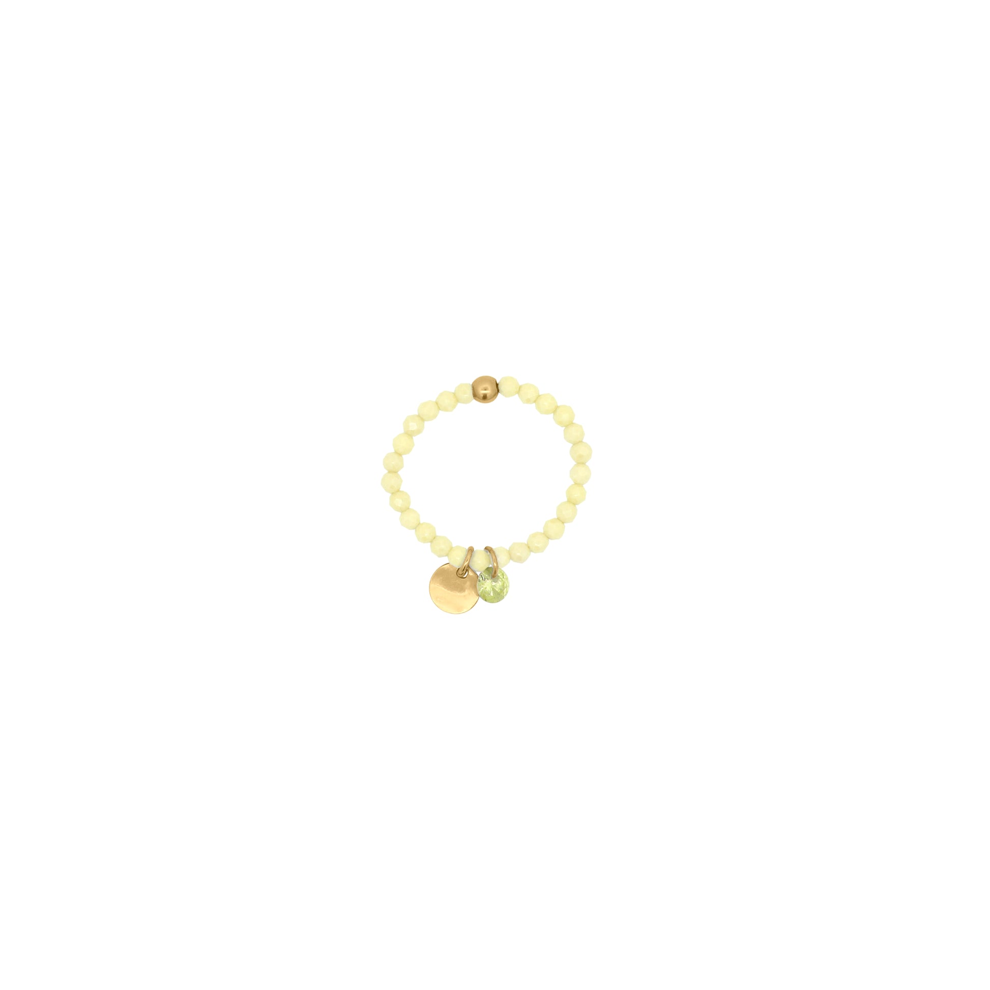 Anello elastico in argento con zirconi milky lime, medaglietta dorata e zircone bianco pendente - GIPSY CHIC Rue des Mille