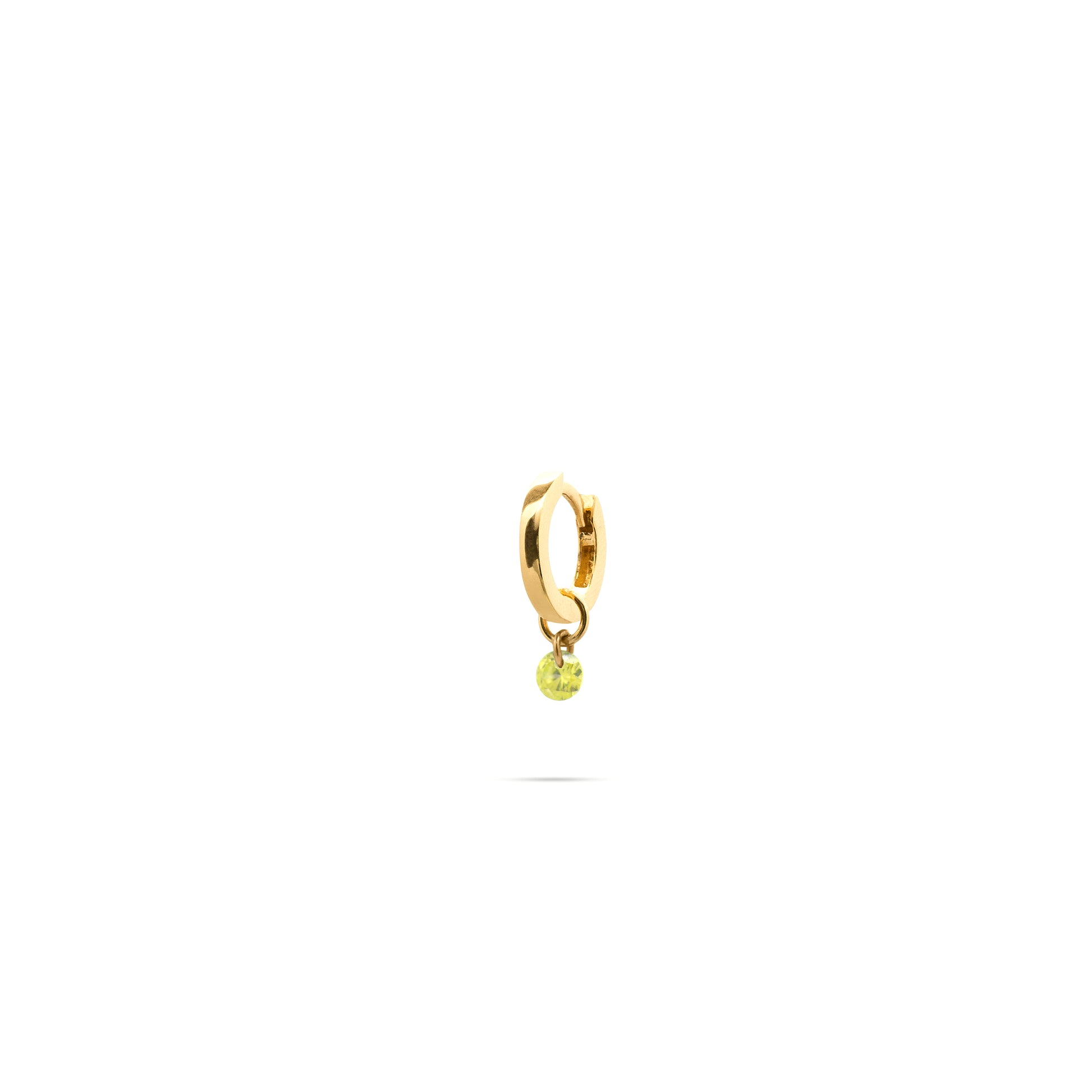 Mono-orecchino a cerchio mini in argento dorato con zircone nudo lime pendente - GIPSY CHIC Rue des Mille