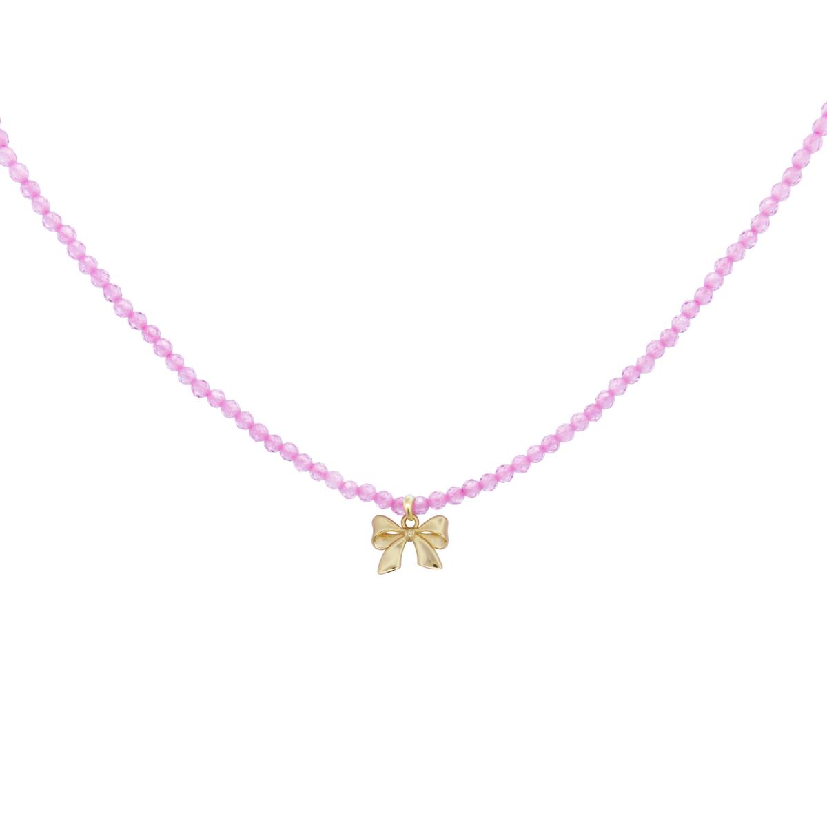 Girocollo Zirconi Rosa con Fiocco Oro Giallo - CANDY BOW Rue des Mille