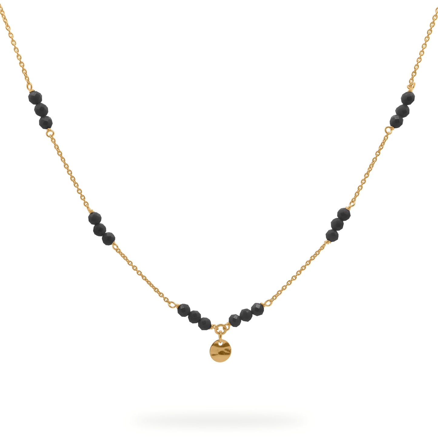 Girocollo in argento con catena intervallata da pepite di zirconi milky neri e una medaglia centrale - GIPSY CHIC Rue des Mille