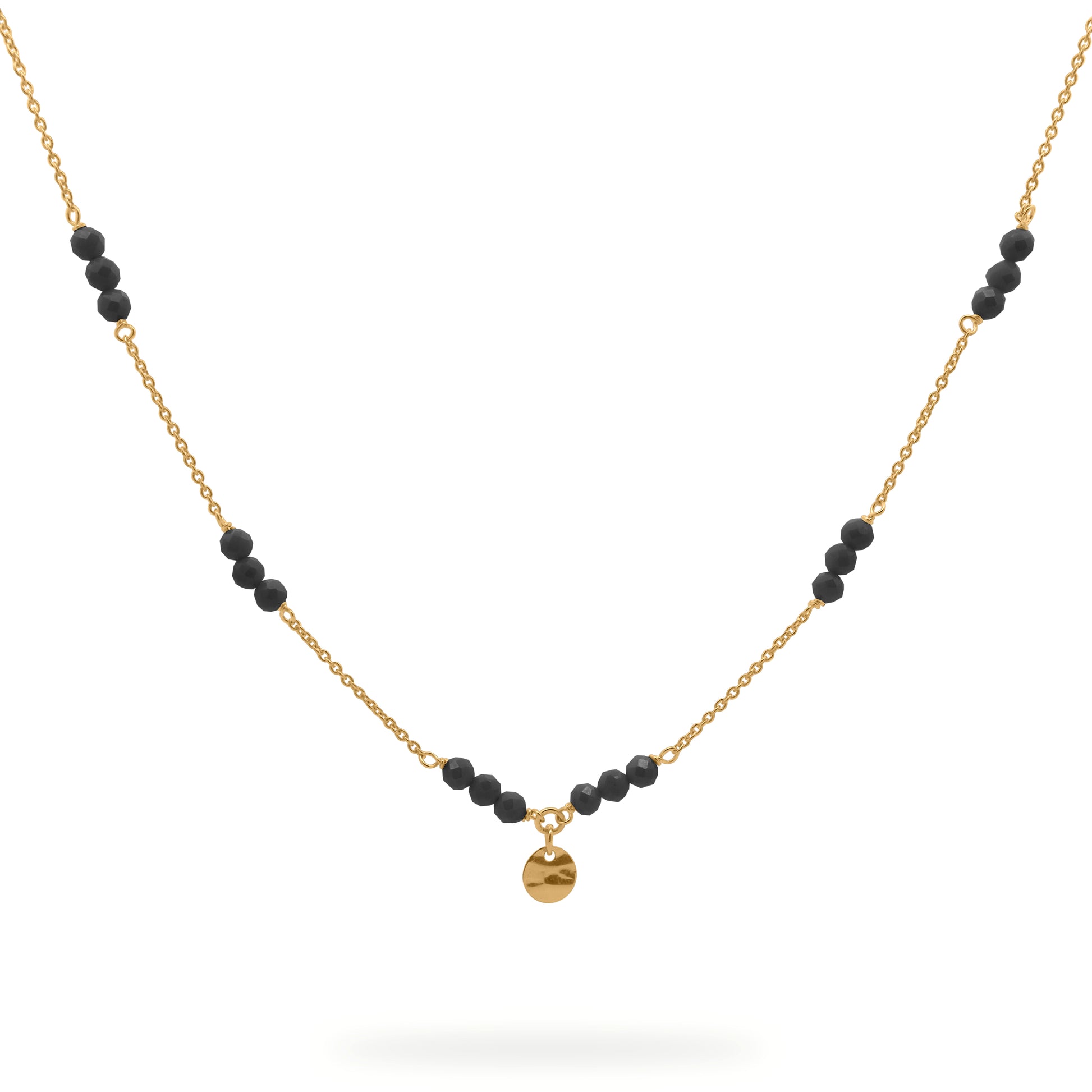 Girocollo in argento con catena intervallata da pepite di zirconi milky neri e una medaglia centrale - GIPSY CHIC Rue des Mille